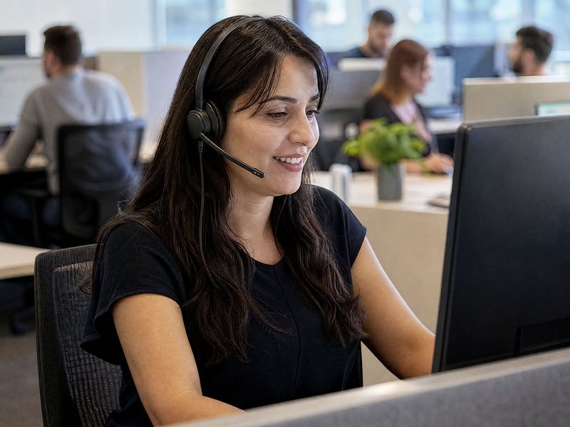 Atendente do suporte da Zoomi Cloud+ com headset